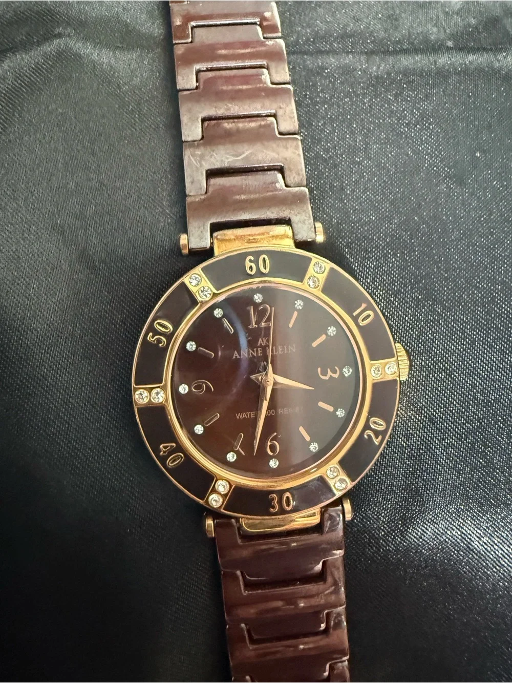 Vintage Anne Klein Brown & Rose Gold Ceramic Women’s Link Watch  (model 10/9416)
